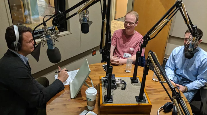 Host Gavin Jackson with The Post & Courier's Jamie Lovegrove and Andy Brown.