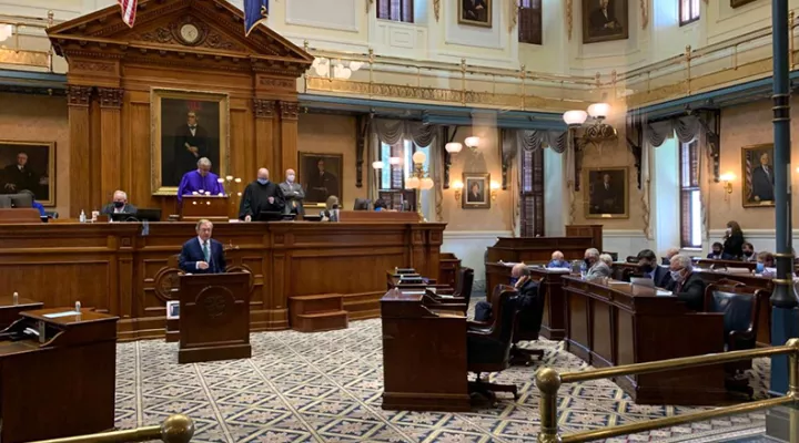 Sen. Dick Harpootlian (D-Columbia) speaks from the well of the South Carolina Senate on September 2, 2020.