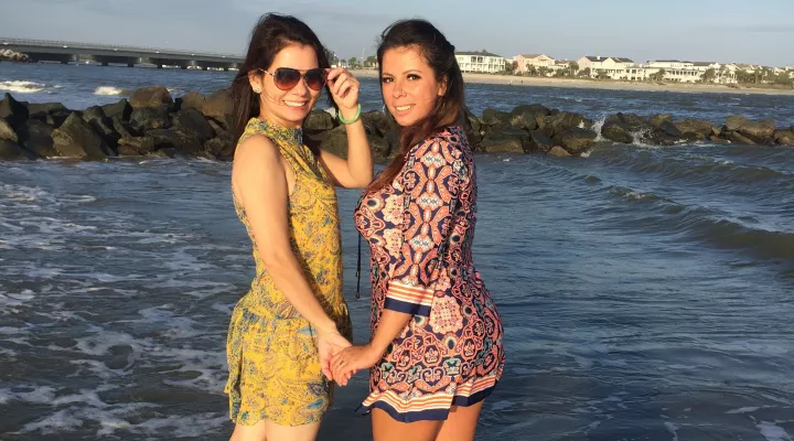 Ann and Lisa (left to right) at the beach in Charleston