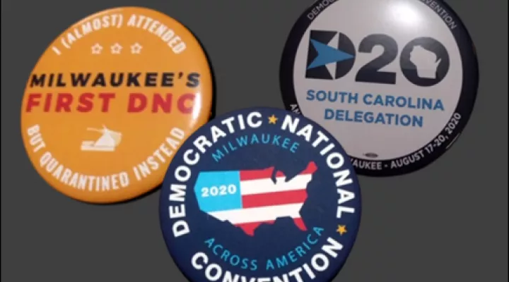 Buttons are a big deal at national conventions. Despite not being able to attend the convention in person, Bruce said delegates still got their national and state swag bags, complete with 2020 convention buttons.