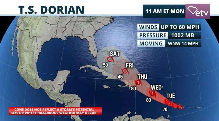 Tropical Storm Dorian Forecast Cone