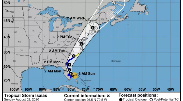 Tropical Storm Isaias Track