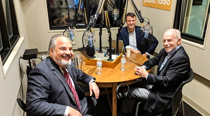 Gavin Jackson with Andy Shain (l) and Charles Bierbauer (r) in the South Carolina Public Radio studios on Monday, October 29.