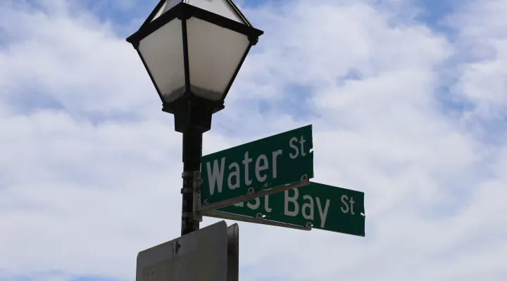The corner of Water Street and East Bay along the Battery in downtown Charleston.  The area is known for flooding.