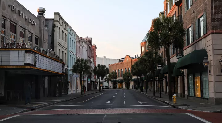 King Street in downtown Charleston following the statewide closure of restaurants and bars