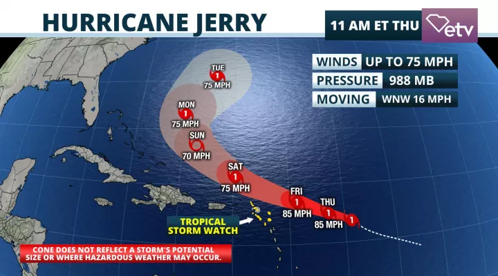 map showing hurricane jerry over the atlantic ocean