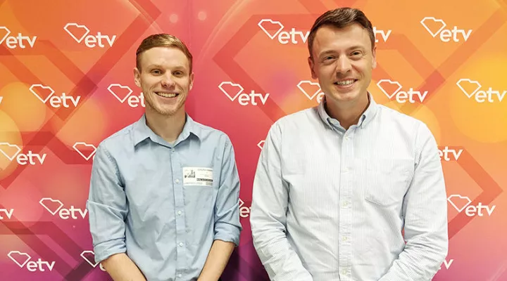 Gavin Jackson and Joe Cranney (l) in the SCETV studios on Monday, April 29, 2019.