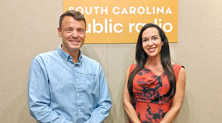 Gavin Jackson (l) and Meg Kinnard in the South Carolina Public Radio studios on Monday, September 9, 2019.