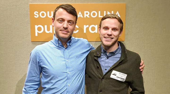 Gavin Jackson with Joe Cranney (r) in the South Carolina Public Radio studios on Monday, December 2, 2019.