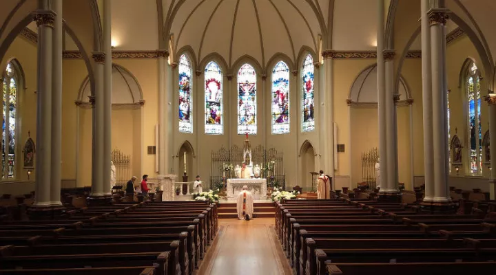The Basilica of Saint Peter in Columbia, SC, hold Easter services in an empty church on Sunday, April 12, 2020.