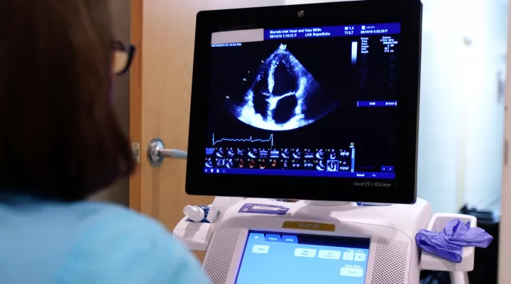 Sonograher uses Echo to read heart