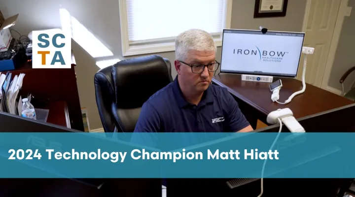 Matt Hiatt, MSITM, PMP, works in his office at Palmetto Care Connections in Bamberg. 