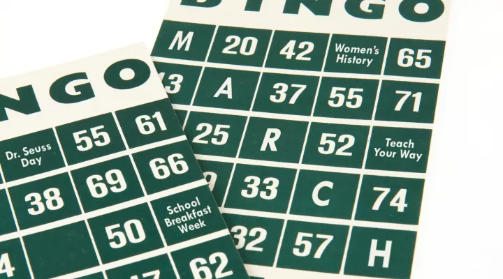 image of BINGO card with March celebrations cited