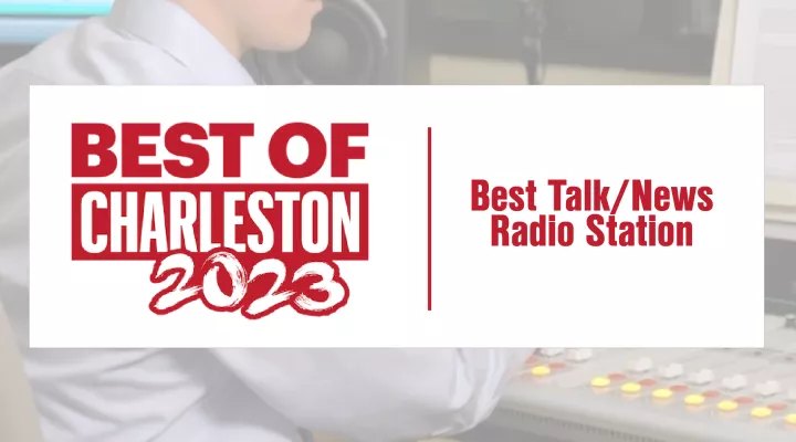 Best of Charleston 2023 logo with category and radio host background image