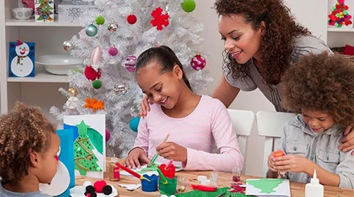 Mother with children working on crafts