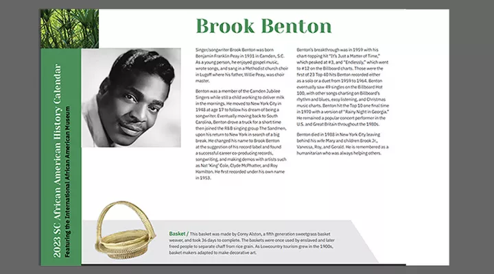SC African American History Calendar 2023: January Honoree - Brook Benton