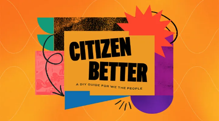 citizen better logo with multicolor border and orange background