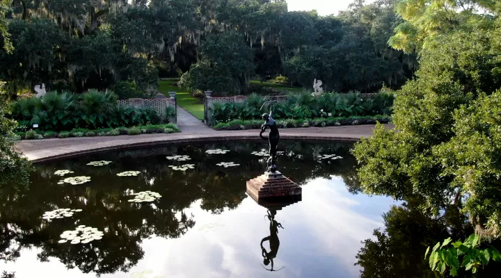 statue in pond