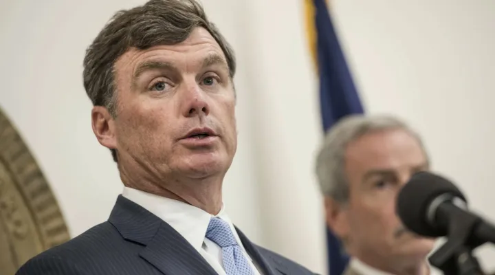 South Carolina Department of Corrections Director Bryan Stirling addresses the media during a press conference following a prison riot at the Lee Correctional Institution Monday, April 16, 2018, in Columbia, S.C. (AP Photo/Sean Rayford)