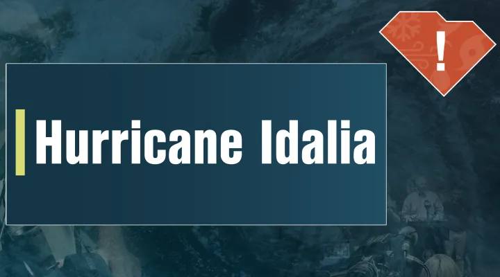 text reads hurricane idalia on blue background with red sc state image with exclamation mark inside