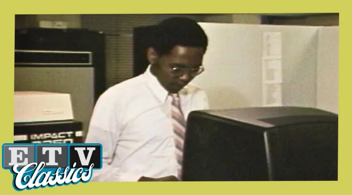 African American man at a computer in 1981