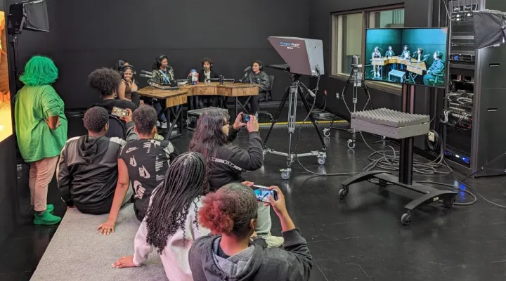 photo of students engaged in media activity at SCETV MediaSCape Studio