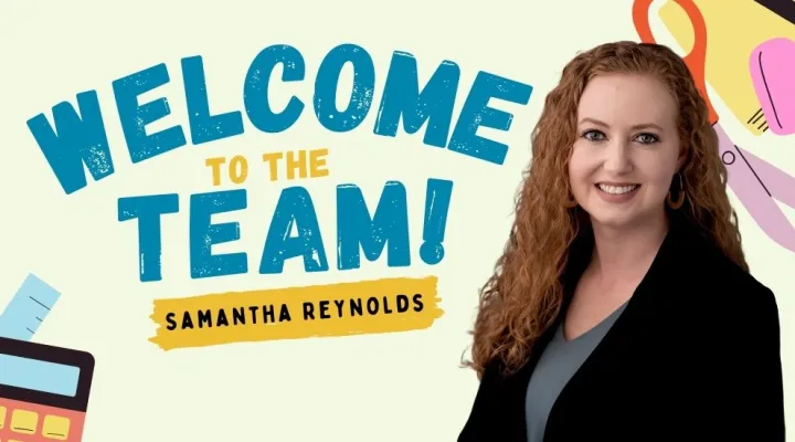 graphic showing photo of Samantha Reynolds and the words 'Welcome to the Team Samantha Reynolds"