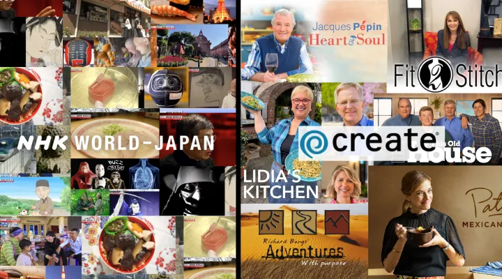 logos of NHK world japan and create with several corresponding images behind them