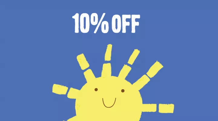 graphic of sun and words "10% off"