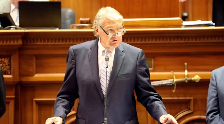 South Carolina Senate Finance Committee Chairman Harvey Peeler gives the highlights of the compromise plan for the state's $13.8 billion budget on Wednesday, June 15, 2022, in Columbia, S.C. (AP Photo/Jeffrey Collins)