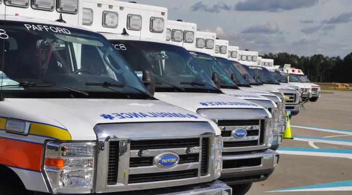 A line of ambulances