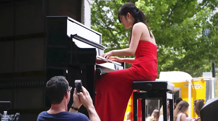 Pianist playing on a truck