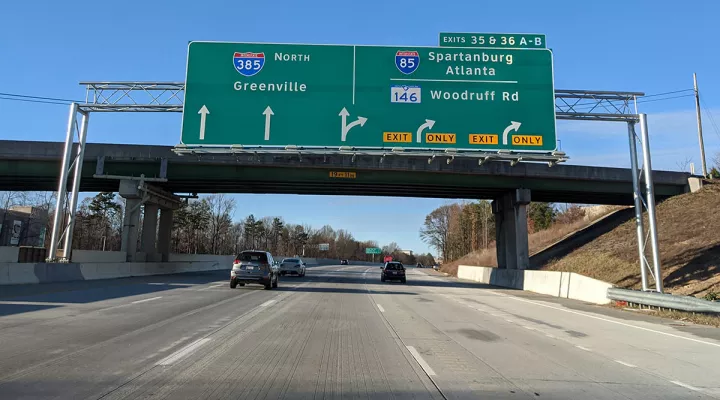 Sign for I-385/I-85 interchange