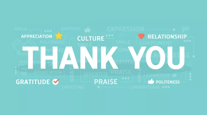 graphic image of words like "thank you", "gratitude", "appreciation" and more 