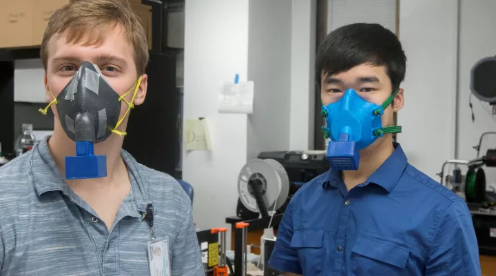 Various stages of the mask and filter cartridges showing the progression.