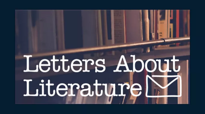 Letters About Literature graphic displaying shelves of books
