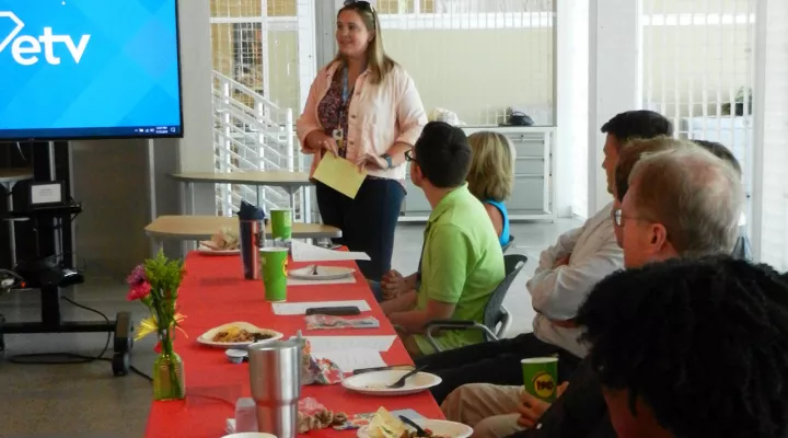 Sarah Pritchard speaking at the ETV Endowment Intern luncheon. 