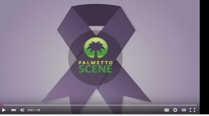 purple ribbon for domestic violence with Palmetto Scene logo