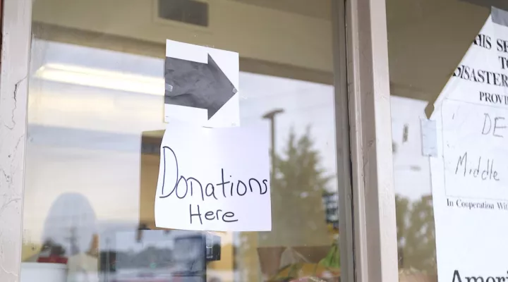 Donations Here Sign at Red Cross Shelter