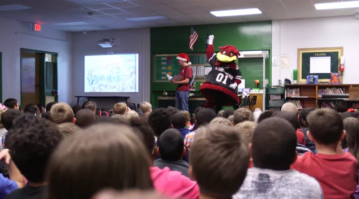 Cocky's Reading Express at a school