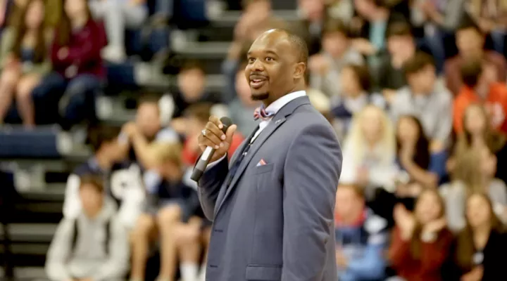 Dr. Akil Ross during an assembly