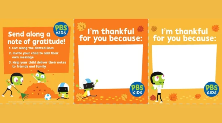 graphic showing PBS KIDS thankful cards