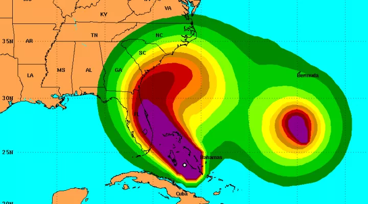 High wind projection from Hurricane Matthew