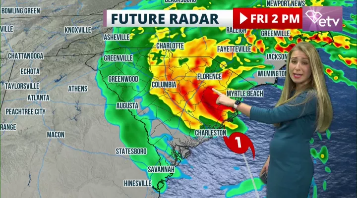 Weather map with radar image of Hurricane Ian