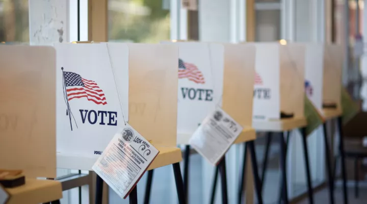 Row of voting booths. 