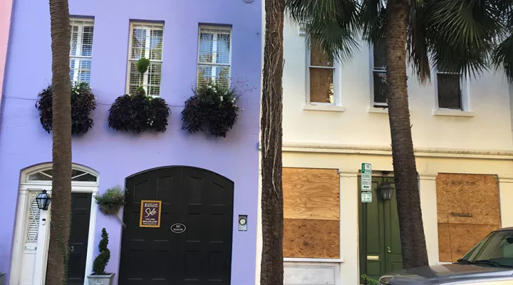 Some Hurricane Irma preparations seen on Rainbow Row in Charleston on Sept. 8, 2017.