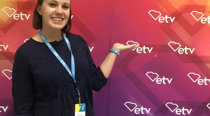 Me posing in front of fun SCETV wallpaper 