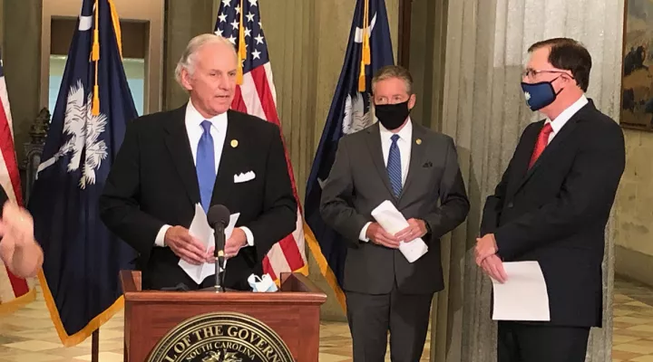 Gov. Henry McMaster at his Statehouse announcement on Wednesday, July 25, 2020. 