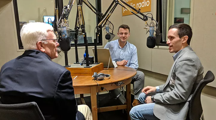 Gavin Jackson speaks with Russ McKinney (l) and Andy Brown (r) in the SCPublic Radio studios on Monday, February 11, 2019.