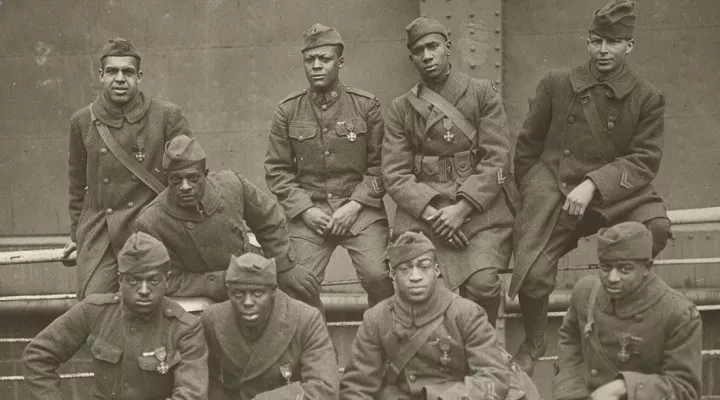 Men of the 369th (15th N.Y.) who won the Croix de Guerre for gallantry in action, sailing home on The Stockholm in 1919. 